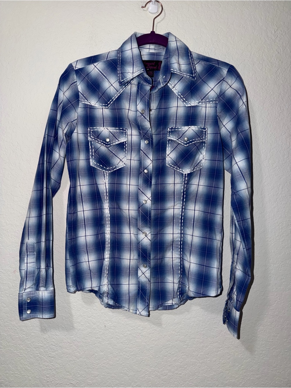 Cowgirl Legend Plaid Long-Sleeve Casual Pearl Snap Button-Down Shirt